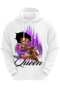 B206 Digitally Airbrush Painted Personalized Custom Black Queen Adult and Kids Hoodie Sweatshirt