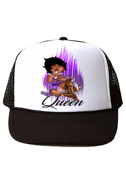 B206 Digitally Airbrush Painted Personalized Custom Black Queen   Snapback Trucker Hats