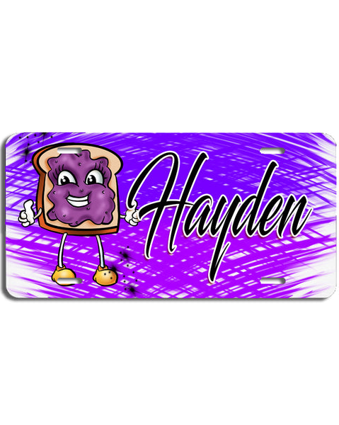 B225 Digitally Airbrush Painted Personalized Custom Jelly Sandwich   Auto License Plate Tag