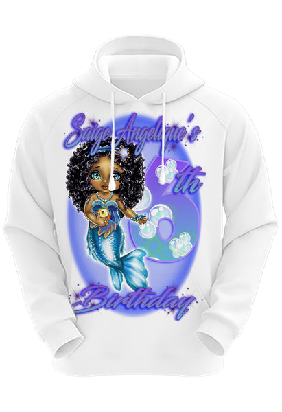 B228 Digitally Airbrush Painted Personalized Custom Mermaid Adult and Kids Hoodie Sweatshirt