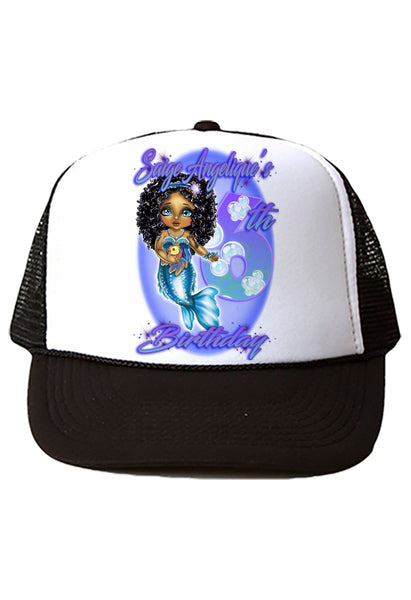 B228 Digitally Airbrush Painted Personalized Custom Mermaid   Snapback Trucker Hats
