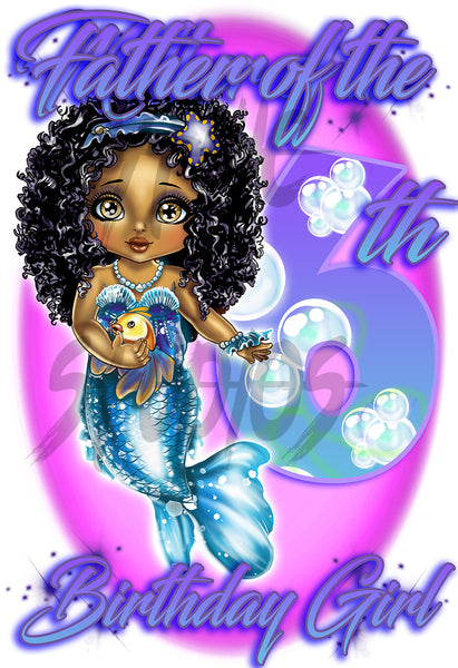 B229 Digitally Airbrush Painted Personalized Custom Mermaid Adult and Kids T-Shirt