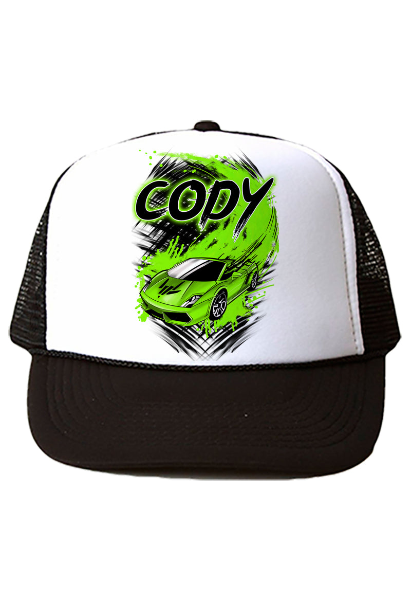 B253 Digitally Airbrush Painted Personalized Custom Race Car Queen Snapback Trucker Hats