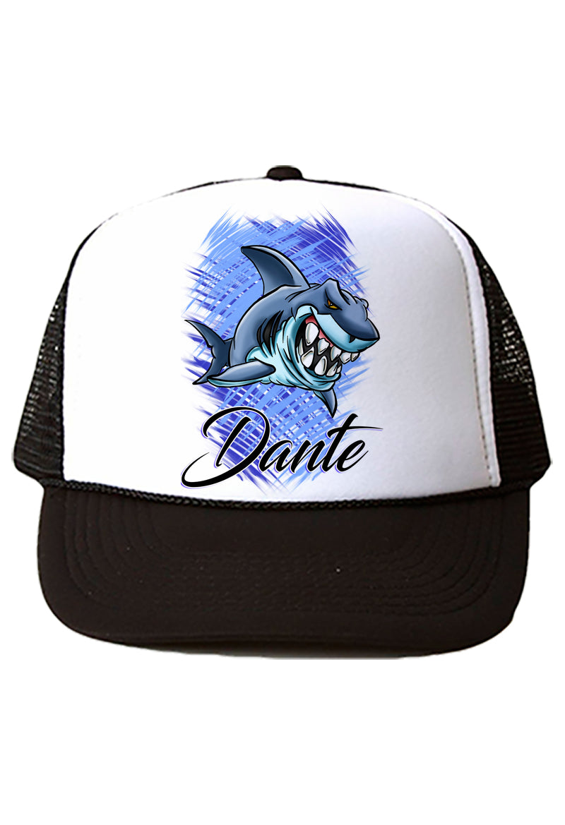 B254 Digitally Airbrush Painted Personalized Custom Shark   Snapback Trucker Hats