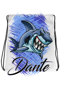 B254 Digitally Airbrush Painted Personalized Custom Shark Drawstring Backpack party Theme gift