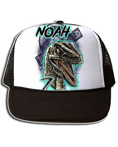 C078 Personalized Airbrush Jurassic Era Blue Raptor Snapback Trucker Hat