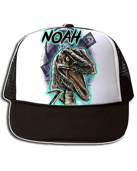 C078 Personalized Airbrush Jurassic Era Blue Raptor Snapback Trucker Hat