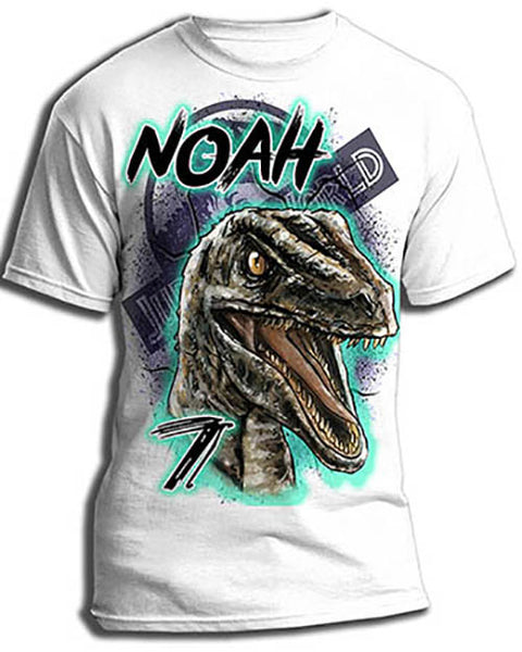 C078 custom personalized airbrush Jurassic Era Park Blue Raptor Tee Shirt.