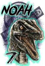 C078 Digitally Airbrush Painted Personalized Custom Jurassic era Blue Raptor party Theme gift name design Birthday Kids Drawstring Backpack.
