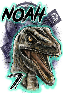 C078 Digitally Airbrush Painted Personalized Custom Jurassic era Blue Raptor party Theme gift name design Birthday Kids Drawstring Backpack.