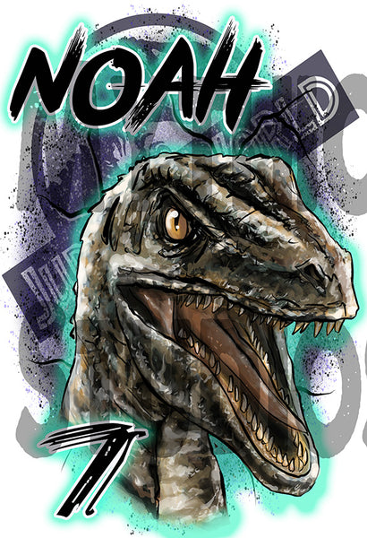 C078 custom personalized airbrush Jurassic Era Park Blue Raptor Tee Shirt.