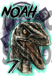 C078 Personalized Airbrush Jurassic Era Blue Raptor Snapback Trucker Hat