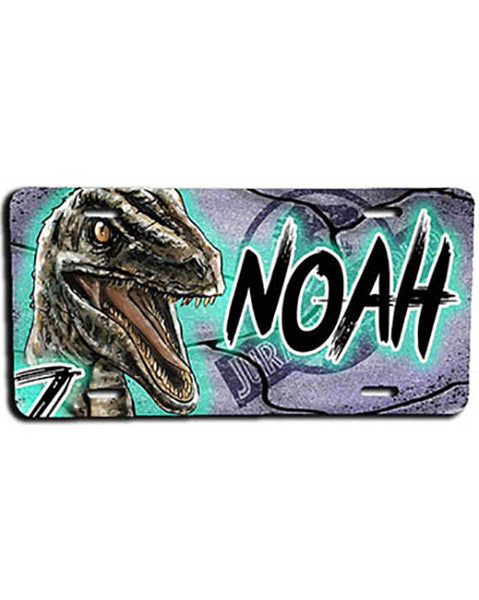 C078 custom personalized airbrush Jurassic EraPark Blue Raptor License Plate Tag.