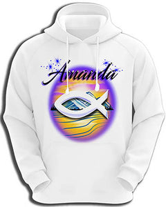 E001 custom personalized airbrush Jesus Fish symbol Sweatshirt Mountain Landscape Christian