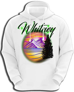 E003 custom personalized airbrush Mountain Water Scene Hoodie Sweatshirt Landscape
