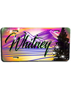 E003 Personalized Airbrush Mountain Landscape License Plate Tag