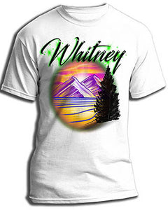 E003 custom personalized airbrush Mountain Water Scene Tee Shirt Landscape