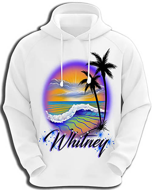 E004 custom personalized airbrush Beach Water Scene Hoodie Sweatshirt Landscape