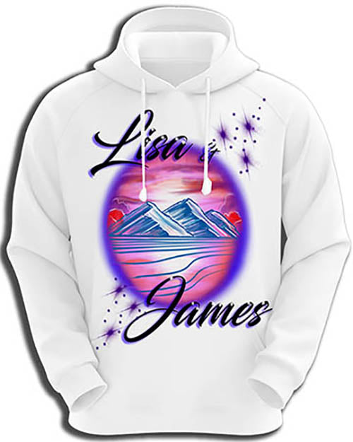 E005 custom personalized airbrush Beach Mountain Water Scene Hoodie Sweatshirt Landscape