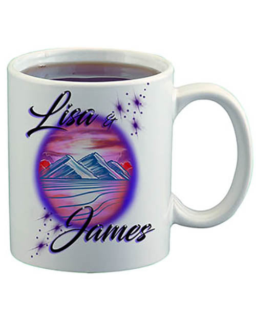 E005 Personalized Airbrush Mountain Landscape Ceramic Coffee Mug