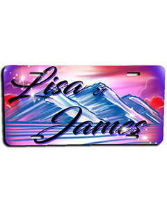 E005 Personalized Airbrush Mountain Landscape License Plate Tag