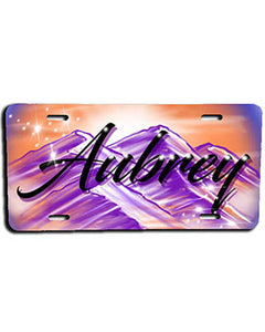 E006 Personalized Airbrush Mountain Scene License Plate Tag