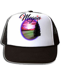E007 Personalized Airbrush Mountain Landscape Snapback Trucker Hat