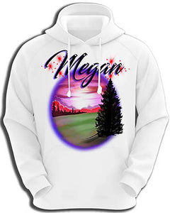 E007 custom personalized airbrush Sunset Mountain Scene Hoodie Sweatshirt Landscape