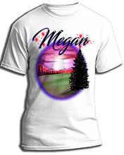 E007 custom personalized airbrush Sunset Mountain Scene Tee Shirt Landscape