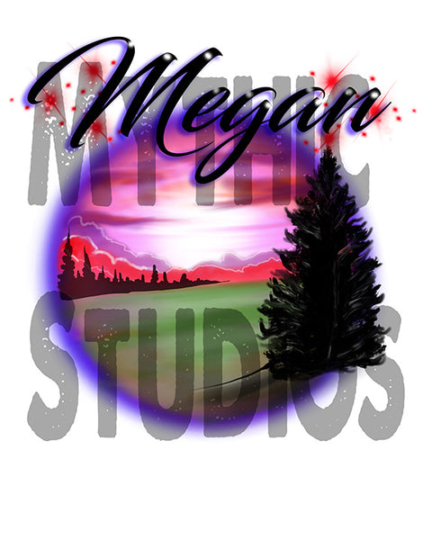 E007 custom personalized airbrush Sunset Mountain Scene Hoodie Sweatshirt Landscape