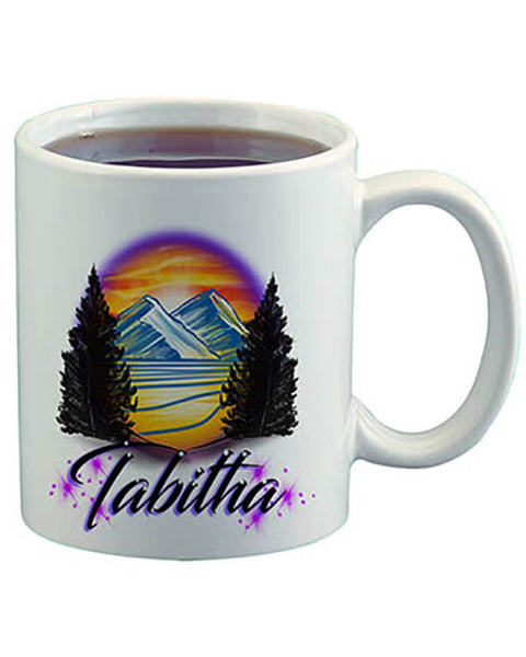 E008 Personalized Airbrush Mountain Scene Ceramic Coffee Mug