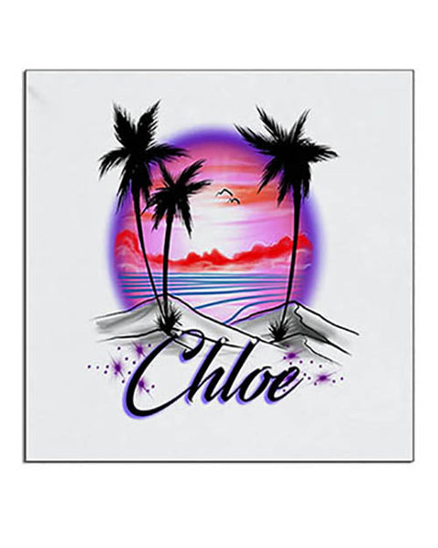 E009 Personalized Airbrush Sunset Beach Landscape Ceramic Coaster