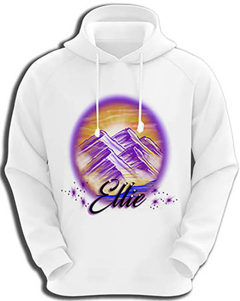 E010 custom personalized airbrush Mountain Water Scene Hoodie Sweatshirt sunset