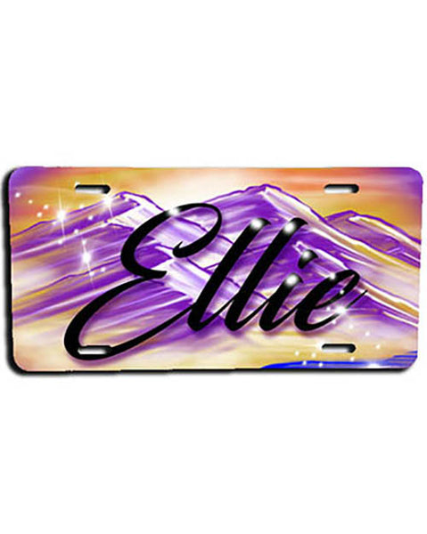 E010 Personalized Airbrush Mountain Scene License Plate Tag