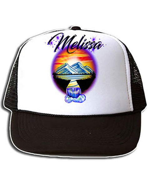 E011 Personalized Airbrush Waterfall Mountain Landscape Snapback Trucker Hat