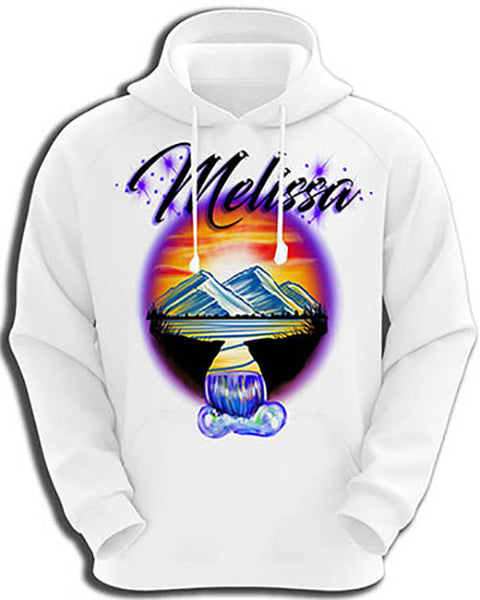 E011 custom personalized airbrush Waterfall sunset Scene Hoodie Sweatshirt