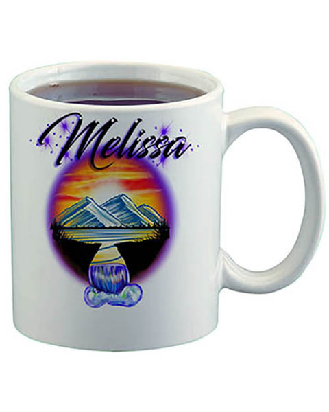 E011 Personalized Airbrush Waterfall Mountain Landscape Ceramic Coffee Mug