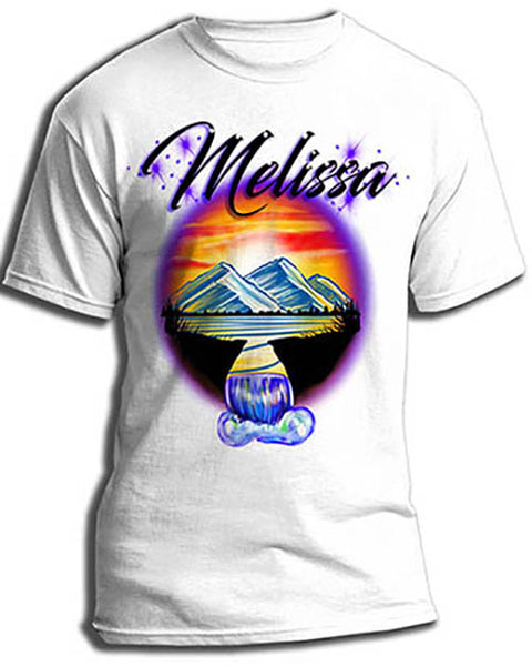 E011 custom personalized airbrush Waterfall sunset Scene Tee Shirt