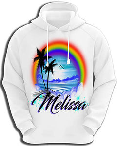E012 custom personalized airbrush Rainbow Beach Water Scene Hoodie Sweatshirt