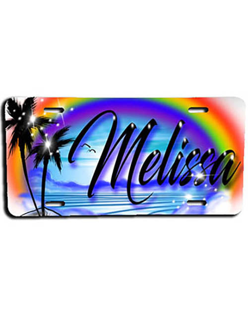 E012 Personalized Airbrush Rainbow Beach Landscape License Plate Tag