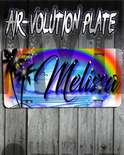 E012 Personalized Airbrush Rainbow Beach Landscape License Plate Tag