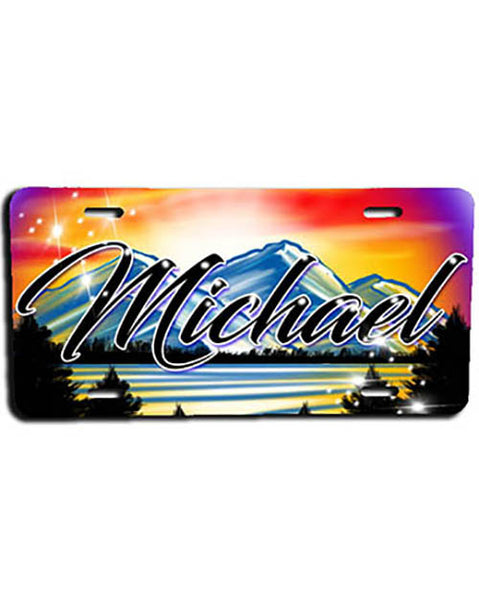 E013 Personalized Airbrush Mountain Landscape License Plate Tag