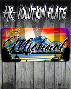 E013 Personalized Airbrush Mountain Landscape License Plate Tag