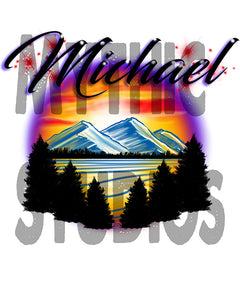 E013 Personalized Airbrush Mountain Landscape License Plate Tag