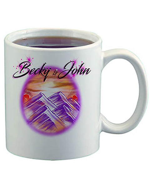 E014 Personalized Airbrush Sunset Mountain Landscape Ceramic Coffee Mug
