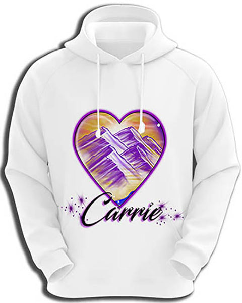 E016 custom personalized airbrush Heart Mountain sunset Scene Hoodie Sweatshirt