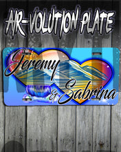E017 Personalized Airbrush Hearts Mountain Landscape License Plate Tag