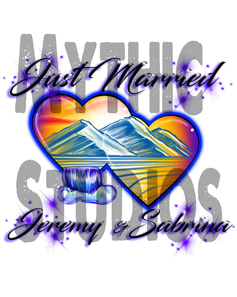 E017 Personalized Airbrush Hearts Mountain Landscape Ceramic Coaster