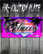 E018 Personalized Airbrush Heart Beach Landscape License Plate Tag