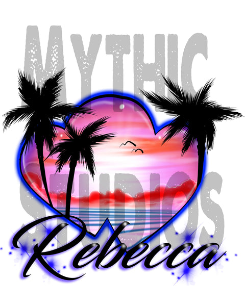 E018 Personalized Airbrush Heart Beach Landscape Hoodie Sweatshirt